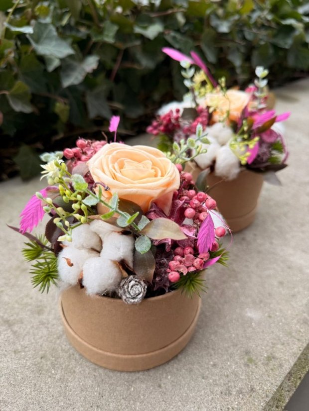 Kvetinový box so stabilizovanou ružičkou - Apricot